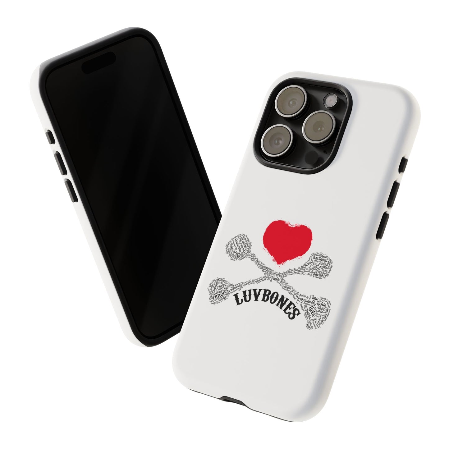 Luvbones - Hearts & Crossbones Phone Case, Tough Cases, Unique Smartphone Accessory, Gift for Him or Her