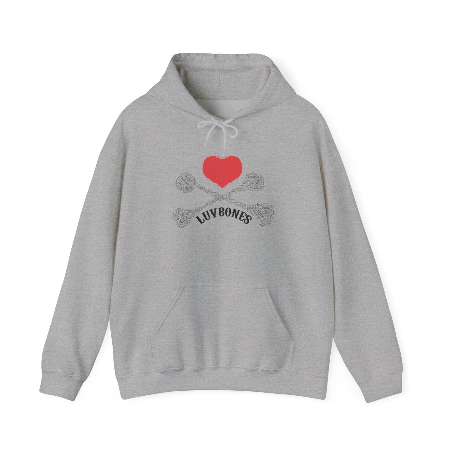 Luvbones - Hearts & Crossbones Unisex Hoodie, Graphic Sweatshirt for Couples, Valentine's Day Gift, Streetwear Fashion, Cozy Layering