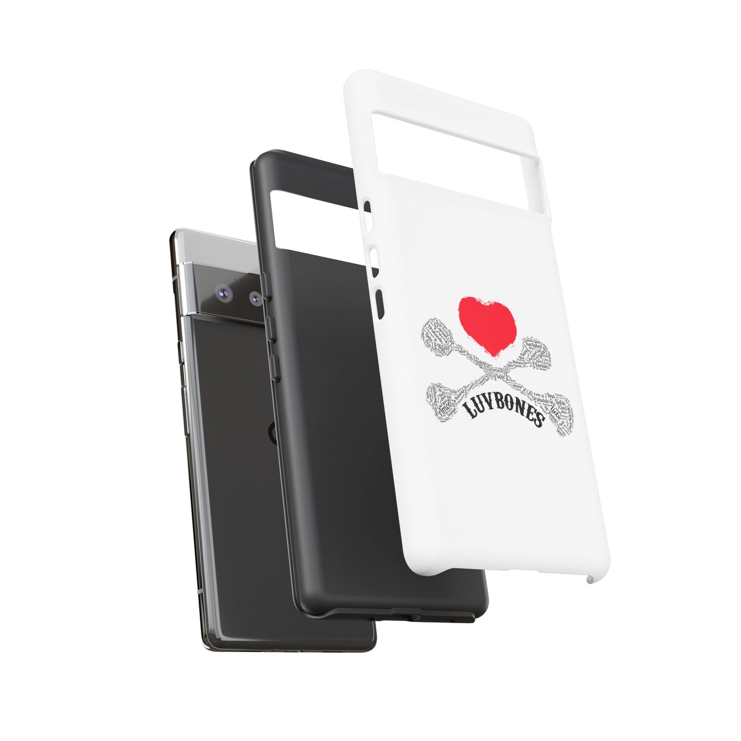 Luvbones - Hearts & Crossbones Phone Case, Tough Cases, Unique Smartphone Accessory, Gift for Him or Her