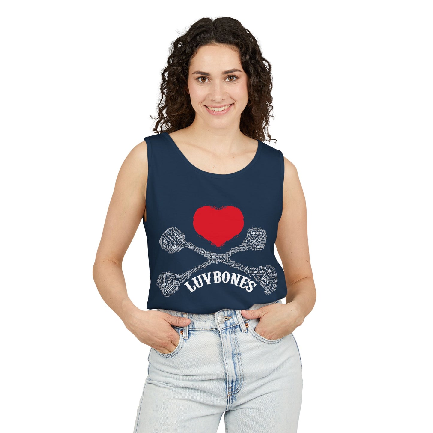 Luvbones - Hearts & Crossbones Unisex Tank Top | Casual Summer Wear, Gifts for Dog Lovers, Festival Fashion, Beach Apparel, Stylish Comfort