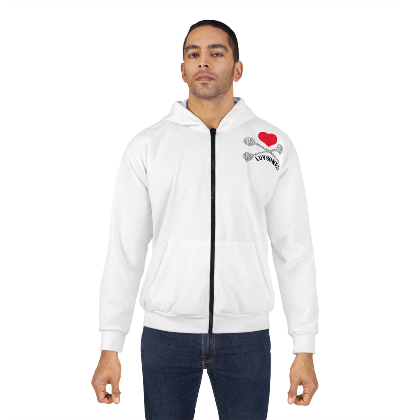 Luvbones - Hearts & Crossbones Unisex Zip Hoodie, Cozy Zip Up, Perfect for Casual Outings, Valentine’s Day Gift, Unique Streetwear Style