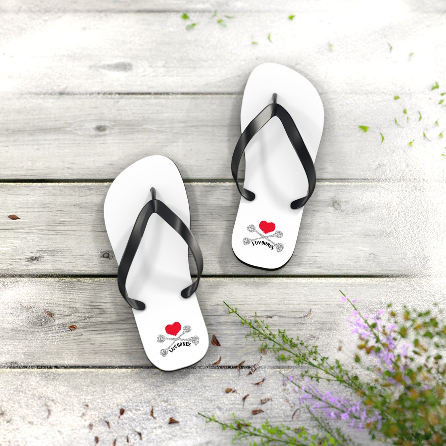 Luvbones - Hearts & Crossbones Flip Flops | Summer Beachwear, Fun Footwear, Casual Sandals, Gift for Beach Lovers, Trendy Vacation Accessory