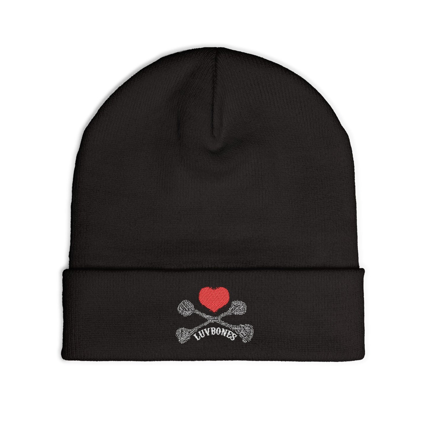 Luvbones - Hearts & Crossbones Knit Beanie, Warm Winter Hat, Casual Headwear, Skull Beanie, Gifts for Him/Her