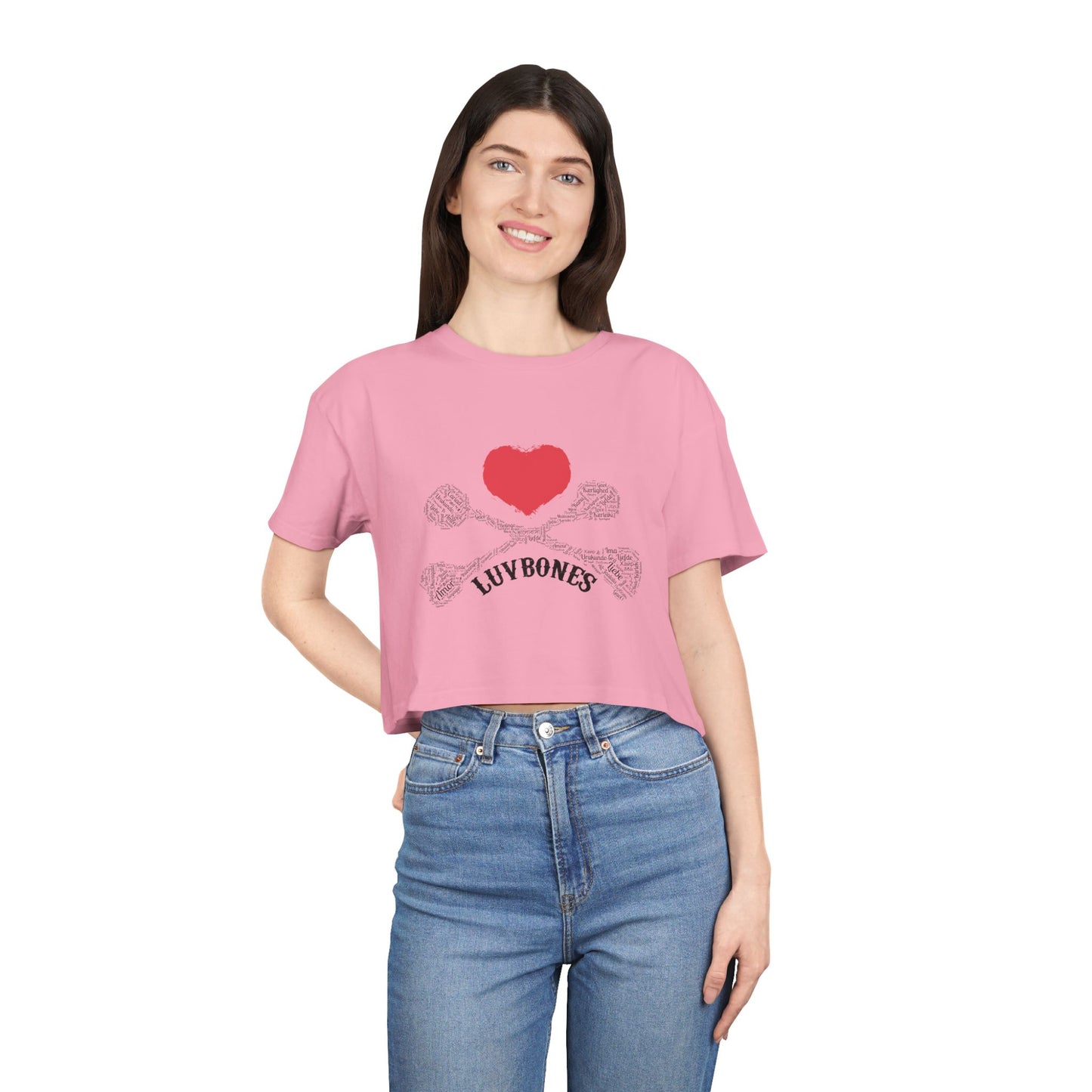 Luvbones - Hearts & Crossbones Women's Crop Tee - Trendy Summer Top, Casual Wardrobe Essential, Gift for Her, Valentine's Day