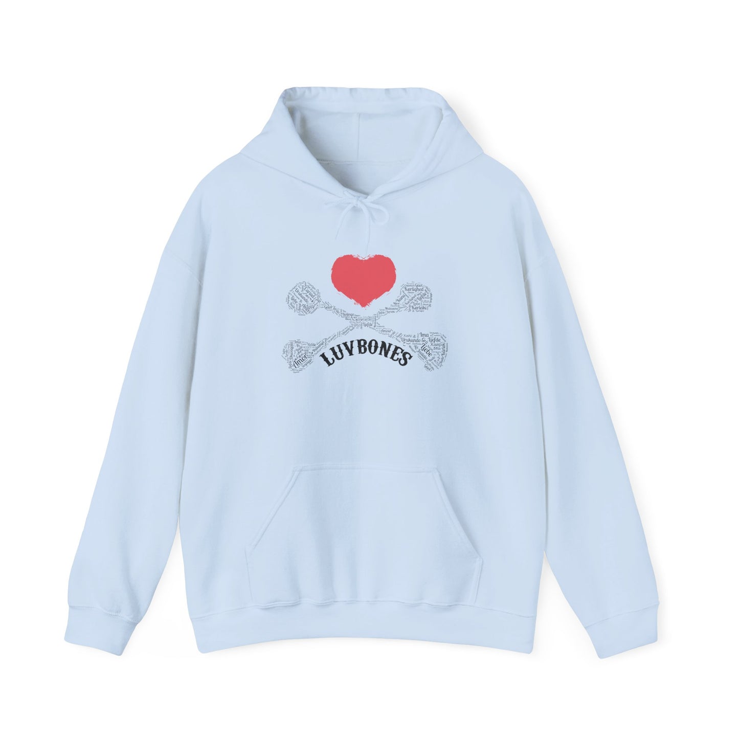 Luvbones - Hearts & Crossbones Unisex Hoodie, Graphic Sweatshirt for Couples, Valentine's Day Gift, Streetwear Fashion, Cozy Layering