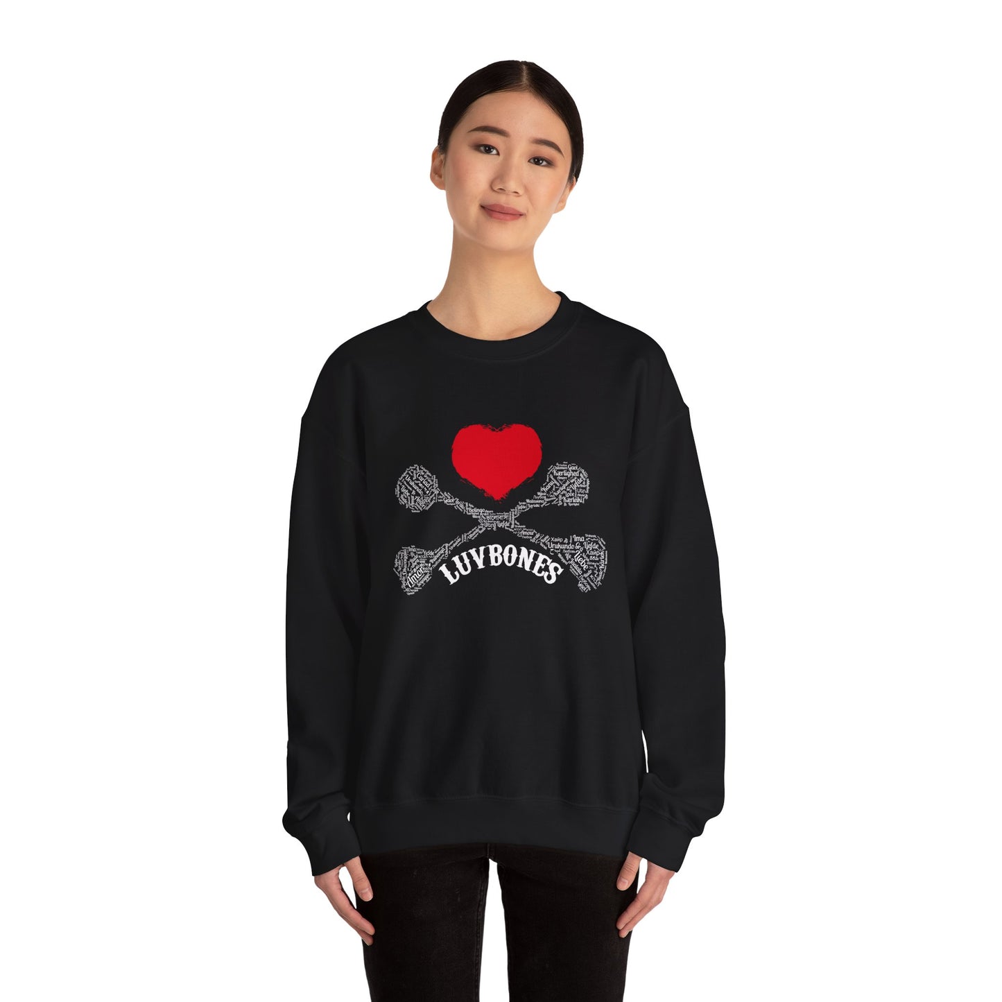 Luvbones - Hearts & Crossbones Sweatshirt, Cozy Unisex Crewneck, Valentine Gift, Edgy Sweatshirt for Him/Her, Casual Wear, Trendy Outfit