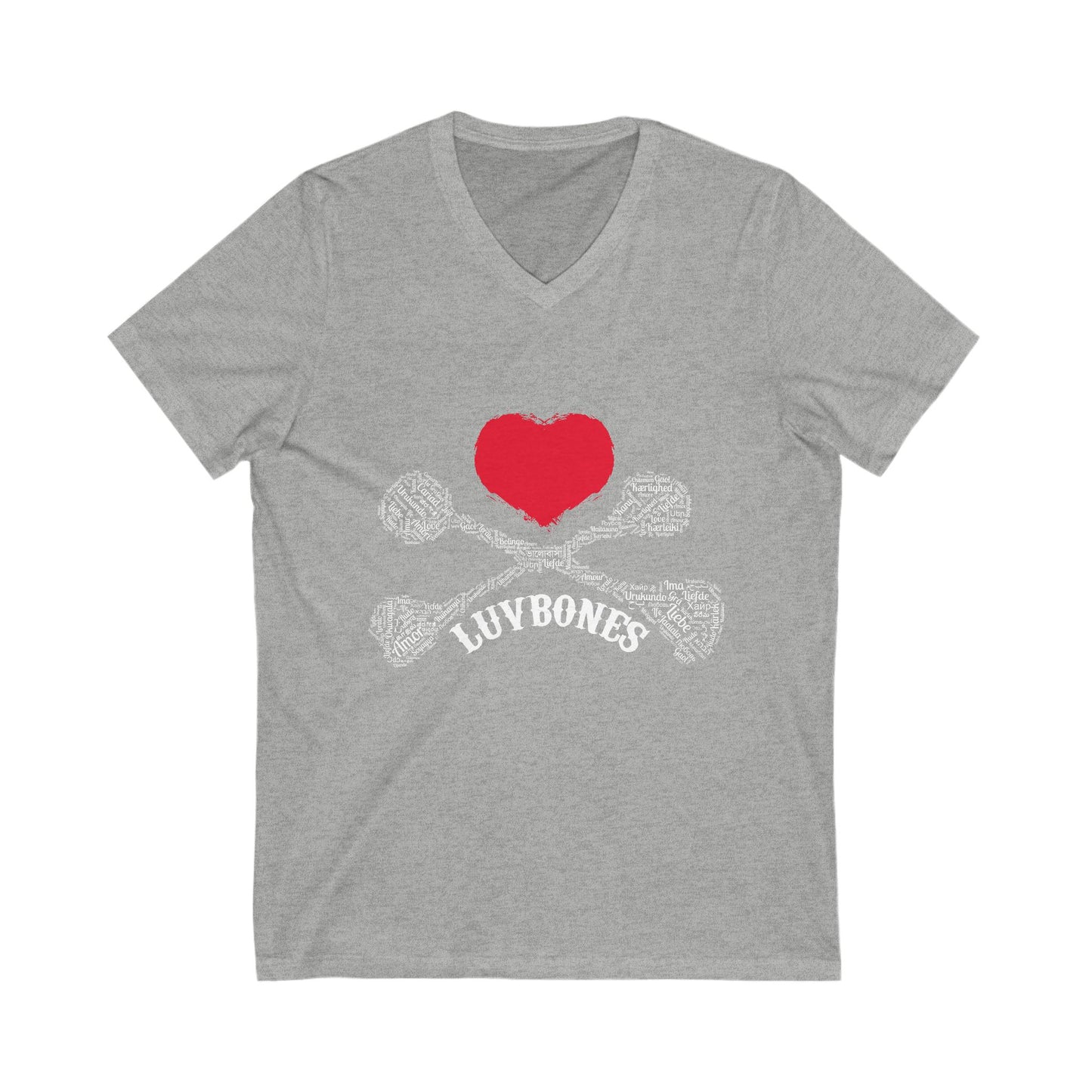 Luvbones - Hearts & Crossbones V-Neck Tee, Unisex Graphic T-Shirt, Cool Casual Wear, Gift for Him/Her