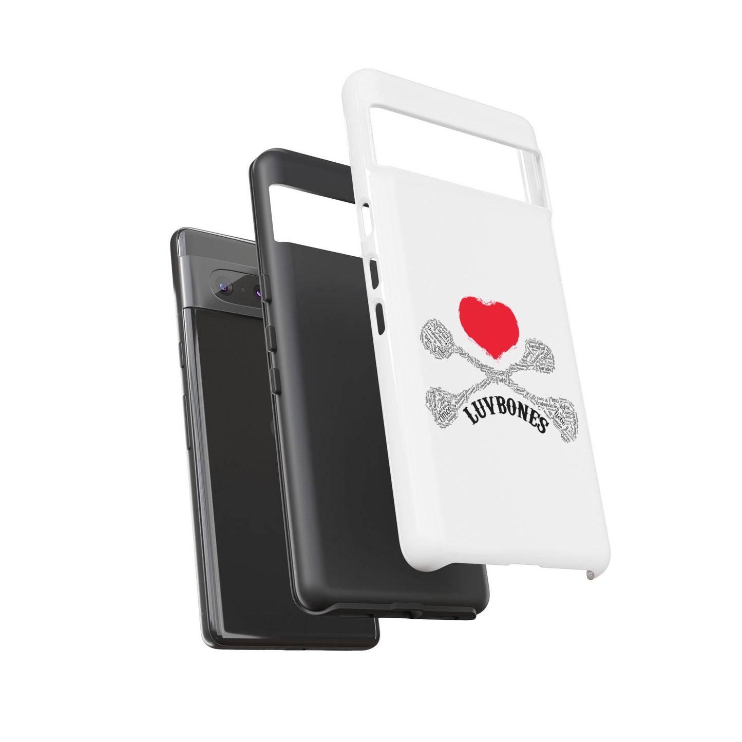 Luvbones - Hearts & Crossbones Phone Case, Tough Cases, Unique Smartphone Accessory, Gift for Him or Her