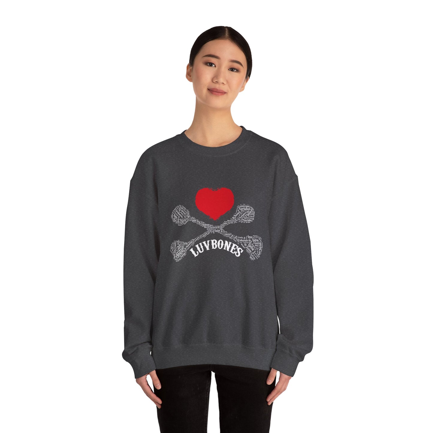 Luvbones - Hearts & Crossbones Sweatshirt, Cozy Unisex Crewneck, Valentine Gift, Edgy Sweatshirt for Him/Her, Casual Wear, Trendy Outfit