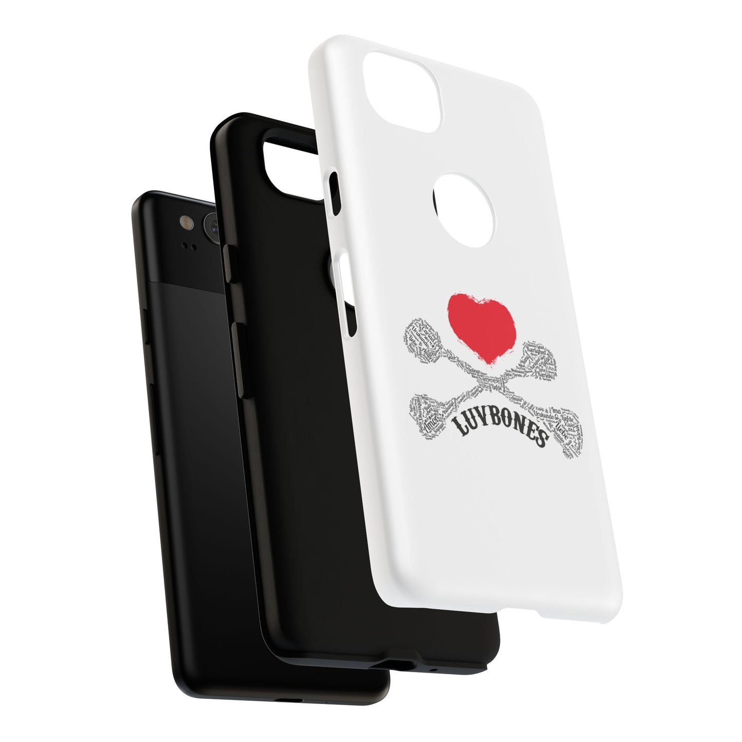 Luvbones - Hearts & Crossbones Phone Case, Tough Cases, Unique Smartphone Accessory, Gift for Him or Her