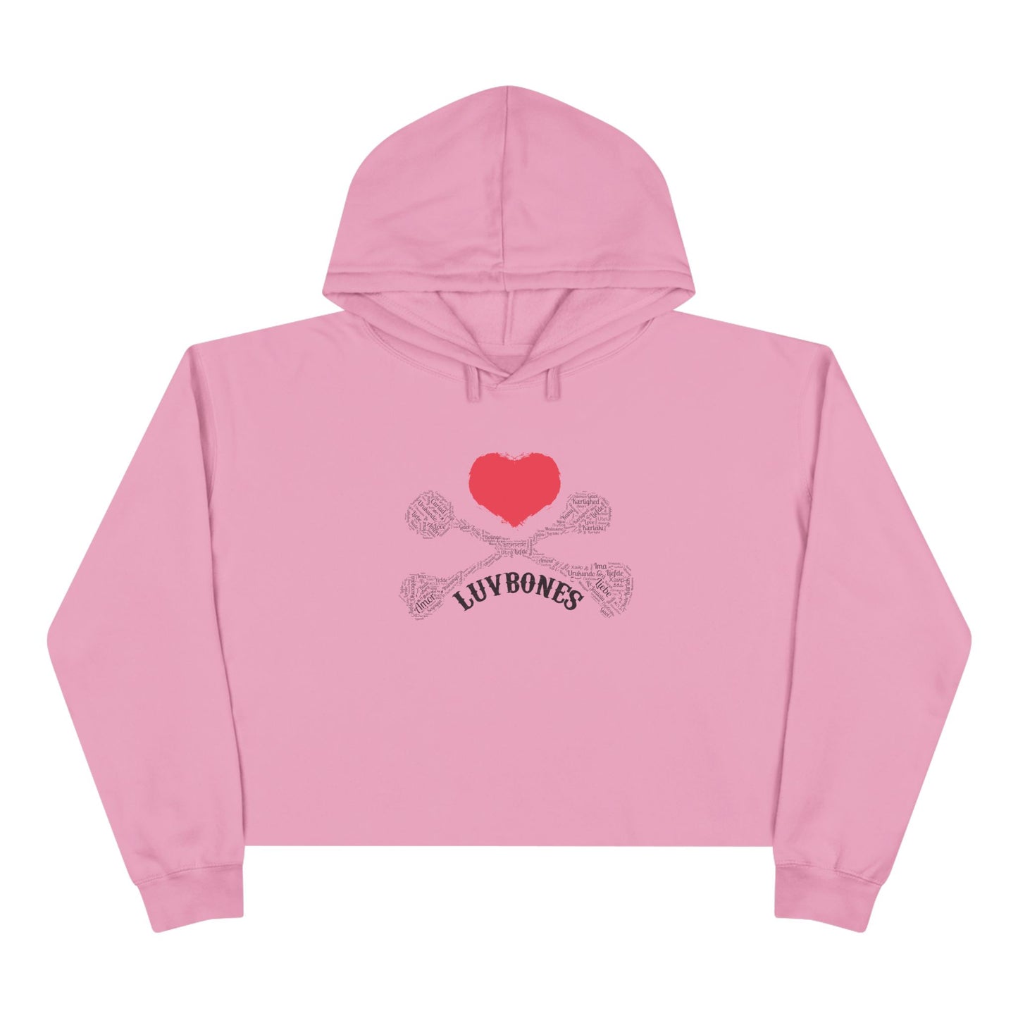 Luvbones - Hearts & Crossbones Crop Hoodie - Trendy Streetwear, Cute Gift, Halloween Apparel, Casual Outfit, Festival Wear