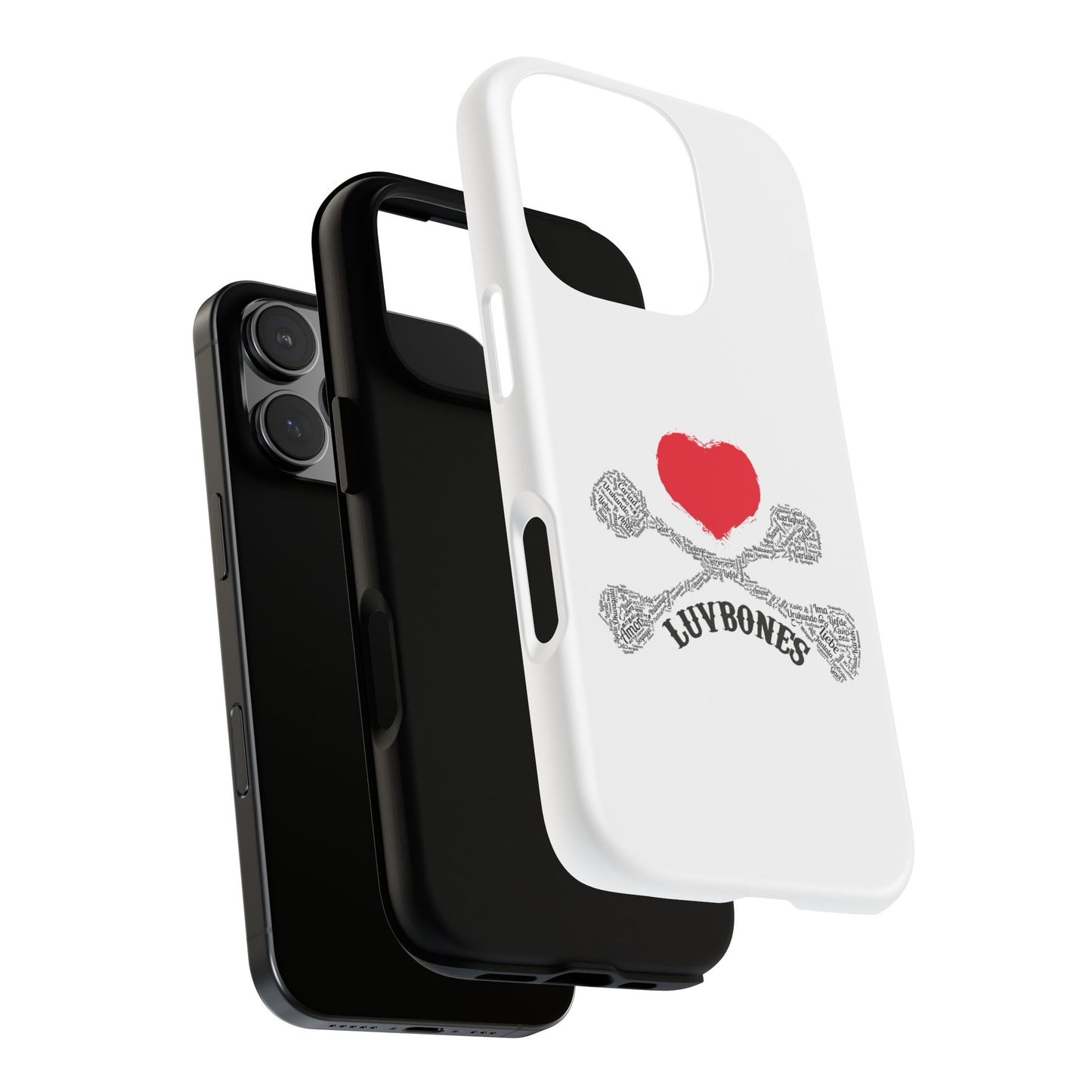 Luvbones - Hearts & Crossbones Phone Case, Tough Cases, Unique Smartphone Accessory, Gift for Him or Her