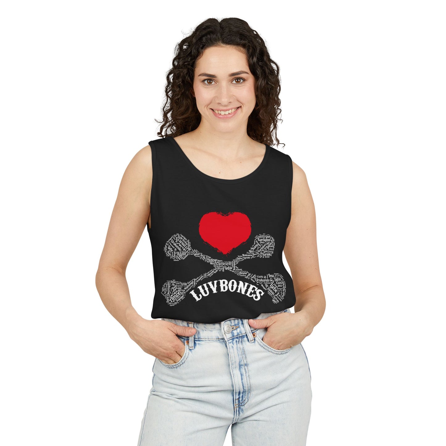 Luvbones - Hearts & Crossbones Unisex Tank Top | Casual Summer Wear, Gifts for Dog Lovers, Festival Fashion, Beach Apparel, Stylish Comfort