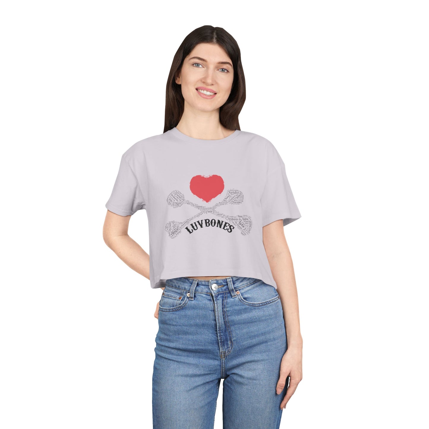 Luvbones - Hearts & Crossbones Women's Crop Tee - Trendy Summer Top, Casual Wardrobe Essential, Gift for Her, Valentine's Day