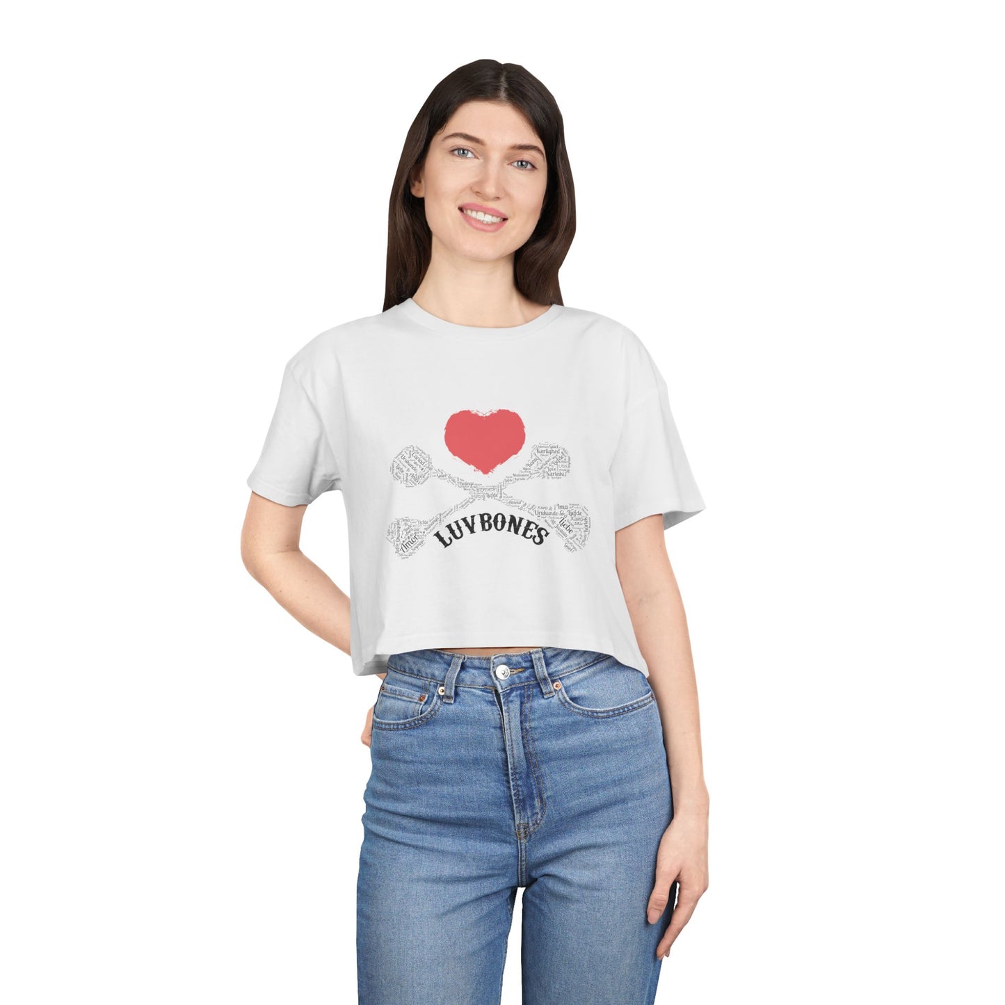 Luvbones - Hearts & Crossbones Women's Crop Tee - Trendy Summer Top, Casual Wardrobe Essential, Gift for Her, Valentine's Day