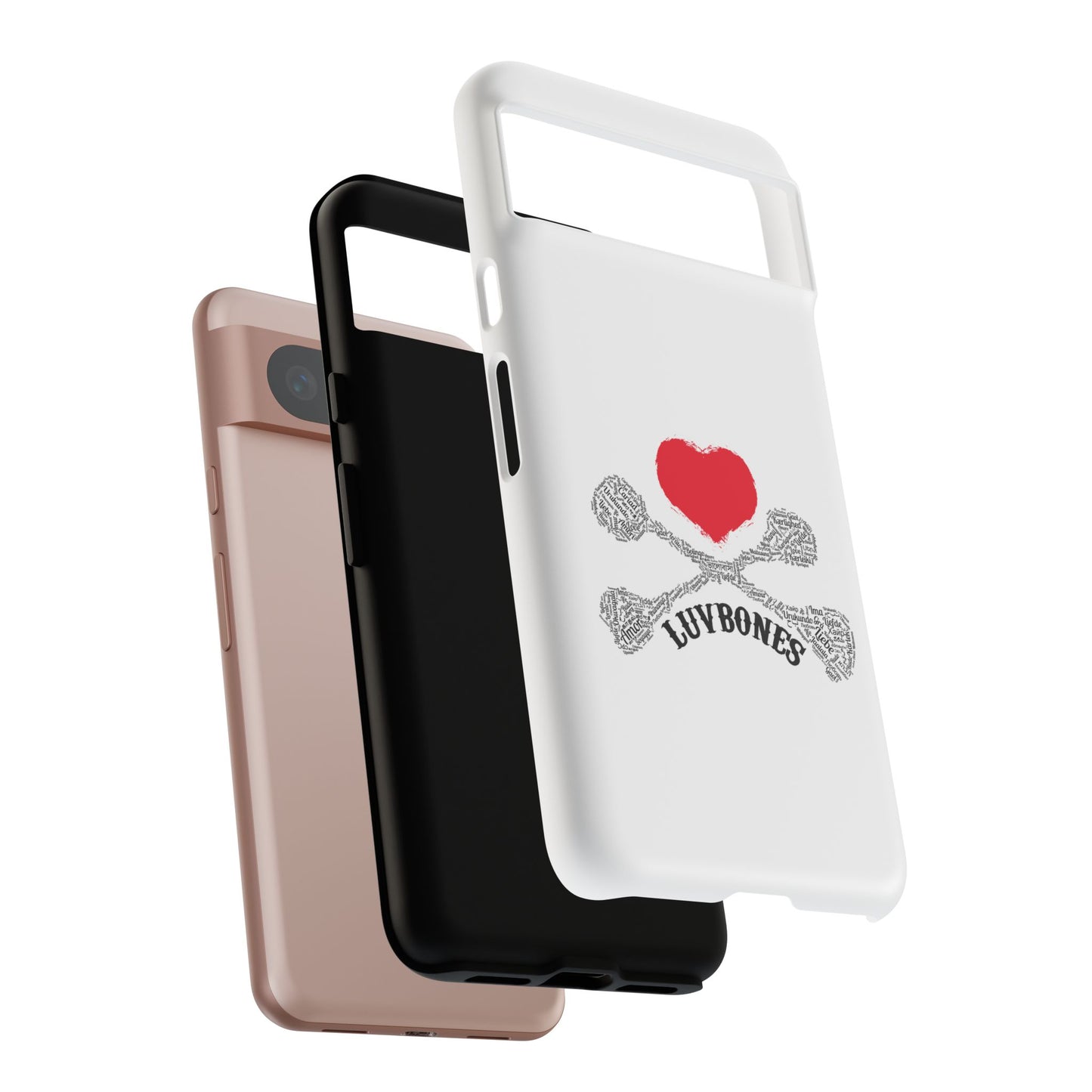 Luvbones - Hearts & Crossbones Phone Case, Tough Cases, Unique Smartphone Accessory, Gift for Him or Her