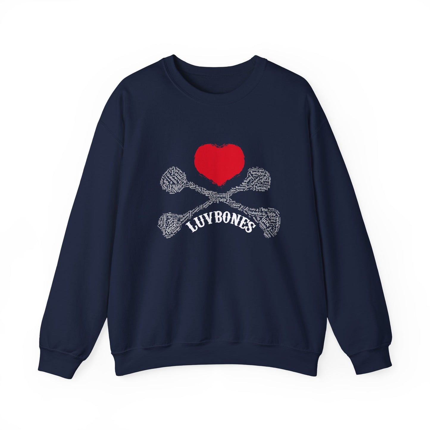 Luvbones - Hearts & Crossbones Sweatshirt, Cozy Unisex Crewneck, Valentine Gift, Edgy Sweatshirt for Him/Her, Casual Wear, Trendy Outfit
