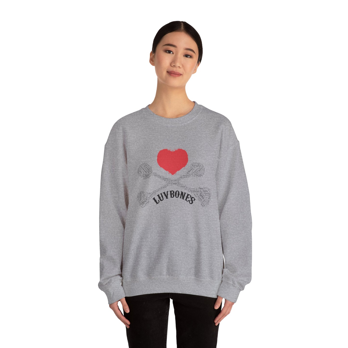 Luvbones - Hearts & Crossbones Sweatshirt, Cozy Unisex Crewneck, Valentine Gift, Edgy Sweatshirt for Him/Her, Casual Wear, Trendy Outfit