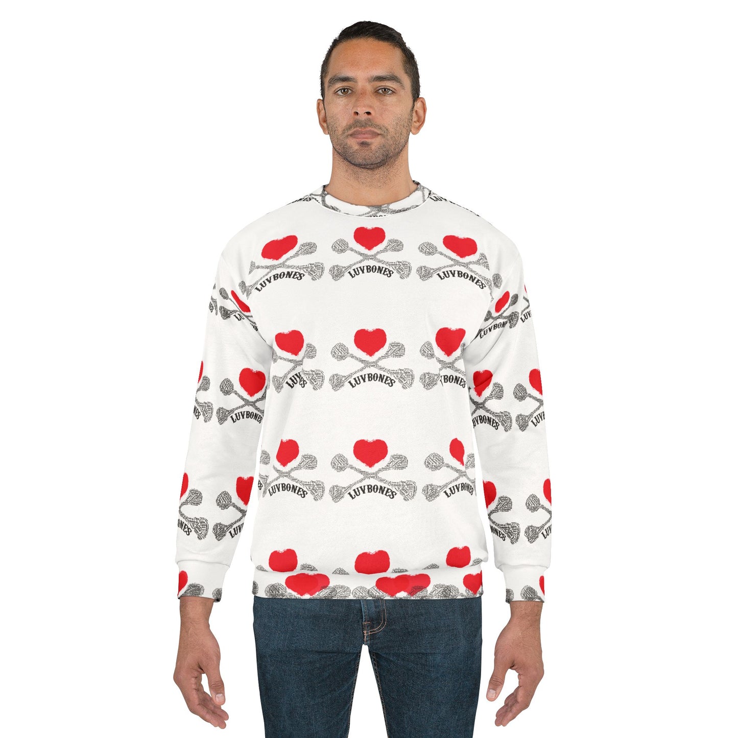 Luvbones - Hearts & Crossbones Unisex Sweatshirt, Trendy Streetwear, Gift for Him/Her, Comfortable Layering, Valentine's Day Apparel