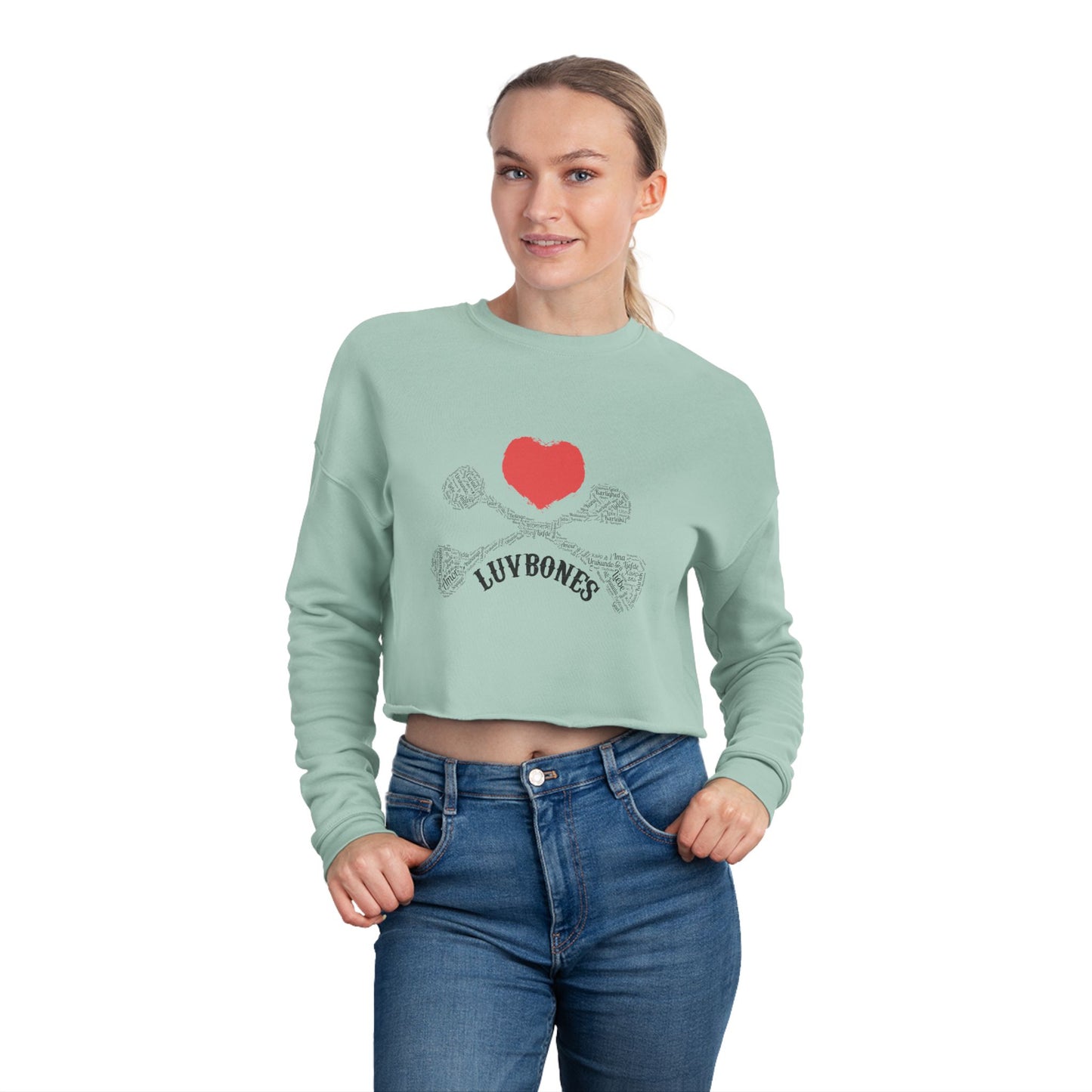 Luvbones - Hearts & Crossbones Cropped Sweatshirt Casual, Streetwear, Gift for Her, Trendy Apparel