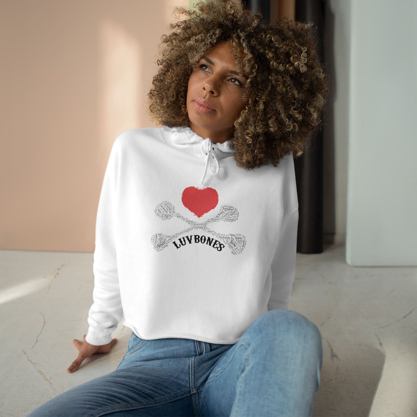 Luvbones - Hearts & Crossbones Crop Hoodie - Trendy Streetwear, Cute Gift, Halloween Apparel, Casual Outfit, Festival Wear