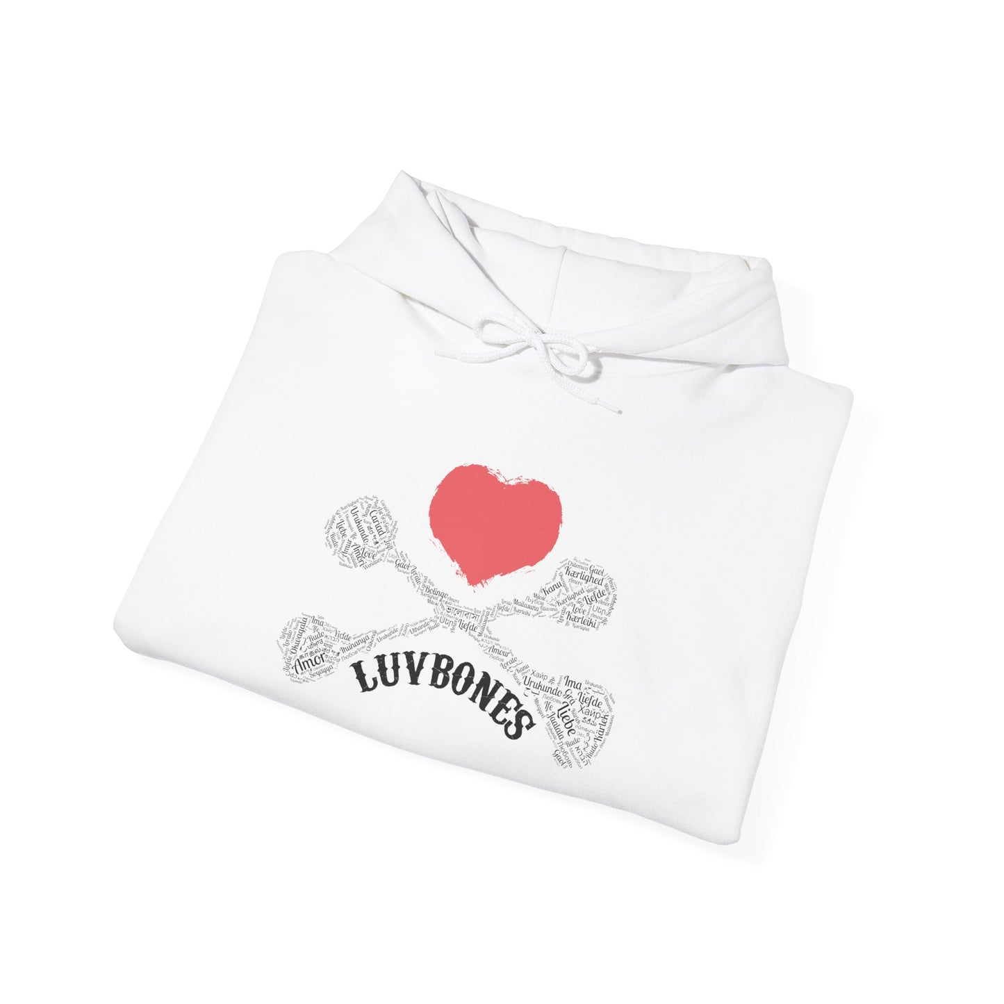 Luvbones - Hearts & Crossbones Unisex Hoodie, Graphic Sweatshirt for Couples, Valentine's Day Gift, Streetwear Fashion, Cozy Layering