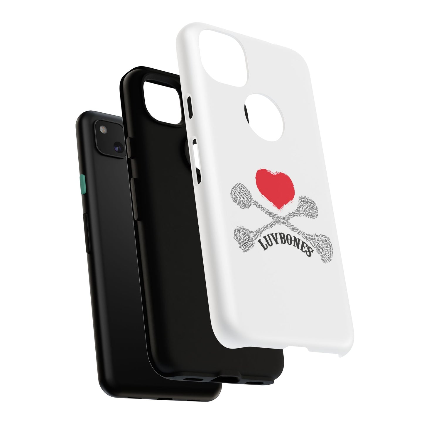 Luvbones - Hearts & Crossbones Phone Case, Tough Cases, Unique Smartphone Accessory, Gift for Him or Her