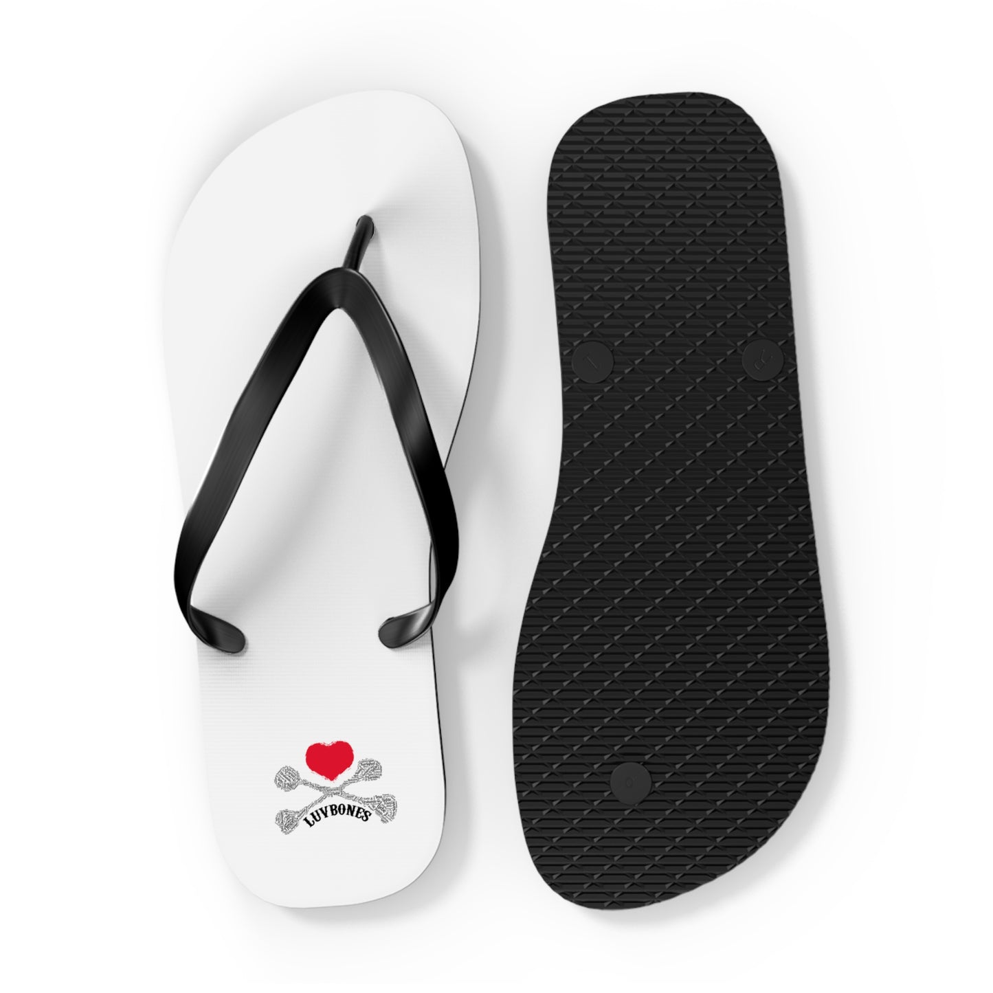 Luvbones - Hearts & Crossbones Flip Flops | Summer Beachwear, Fun Footwear, Casual Sandals, Gift for Beach Lovers, Trendy Vacation Accessory