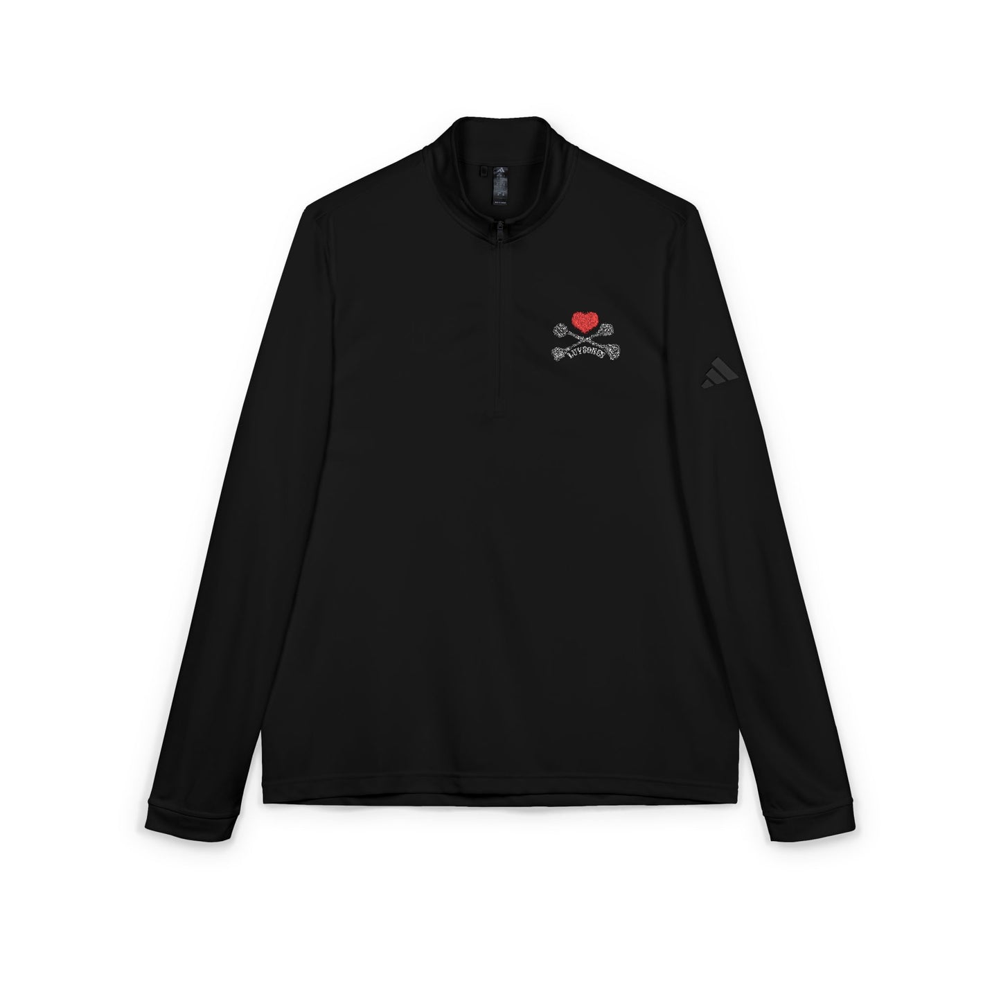 Luvbones - Hearts & Crossbones Quarter-Zip Pullover, Sporty Layering, Fitnesswear, Embroidered Apparel, Activewear Gift