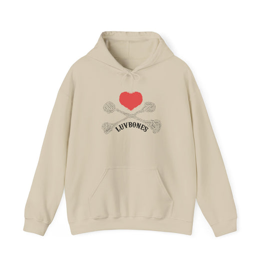 Luvbones - Hearts & Crossbones Unisex Hoodie, Graphic Sweatshirt for Couples, Valentine's Day Gift, Streetwear Fashion, Cozy Layering