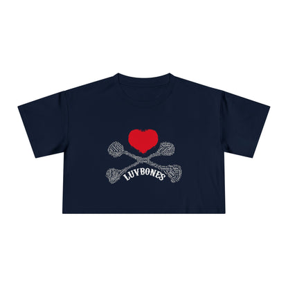 Luvbones - Hearts & Crossbones Women's Crop Tee - Trendy Summer Top, Casual Wardrobe Essential, Gift for Her, Valentine's Day