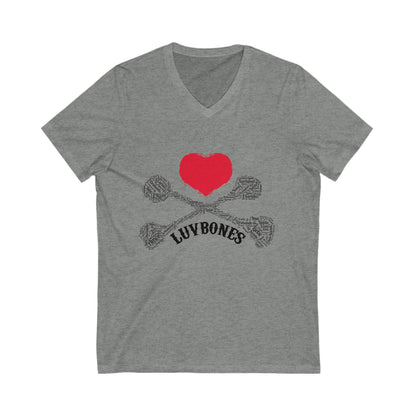 Luvbones - Hearts & Crossbones V-Neck Tee, Unisex Graphic T-Shirt, Cool Casual Wear, Gift for Him/Her