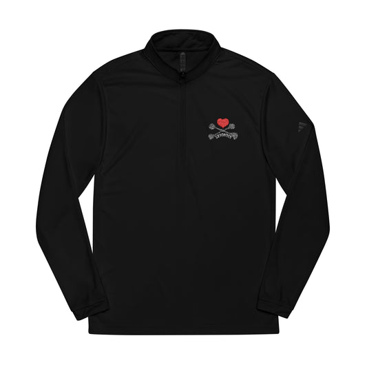 Luvbones - Hearts & Crossbones Quarter-Zip Pullover, Sporty Layering, Fitnesswear, Embroidered Apparel, Activewear Gift
