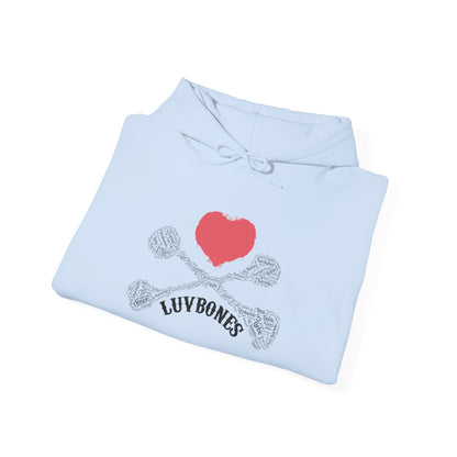 Luvbones - Hearts & Crossbones Unisex Hoodie, Graphic Sweatshirt for Couples, Valentine's Day Gift, Streetwear Fashion, Cozy Layering