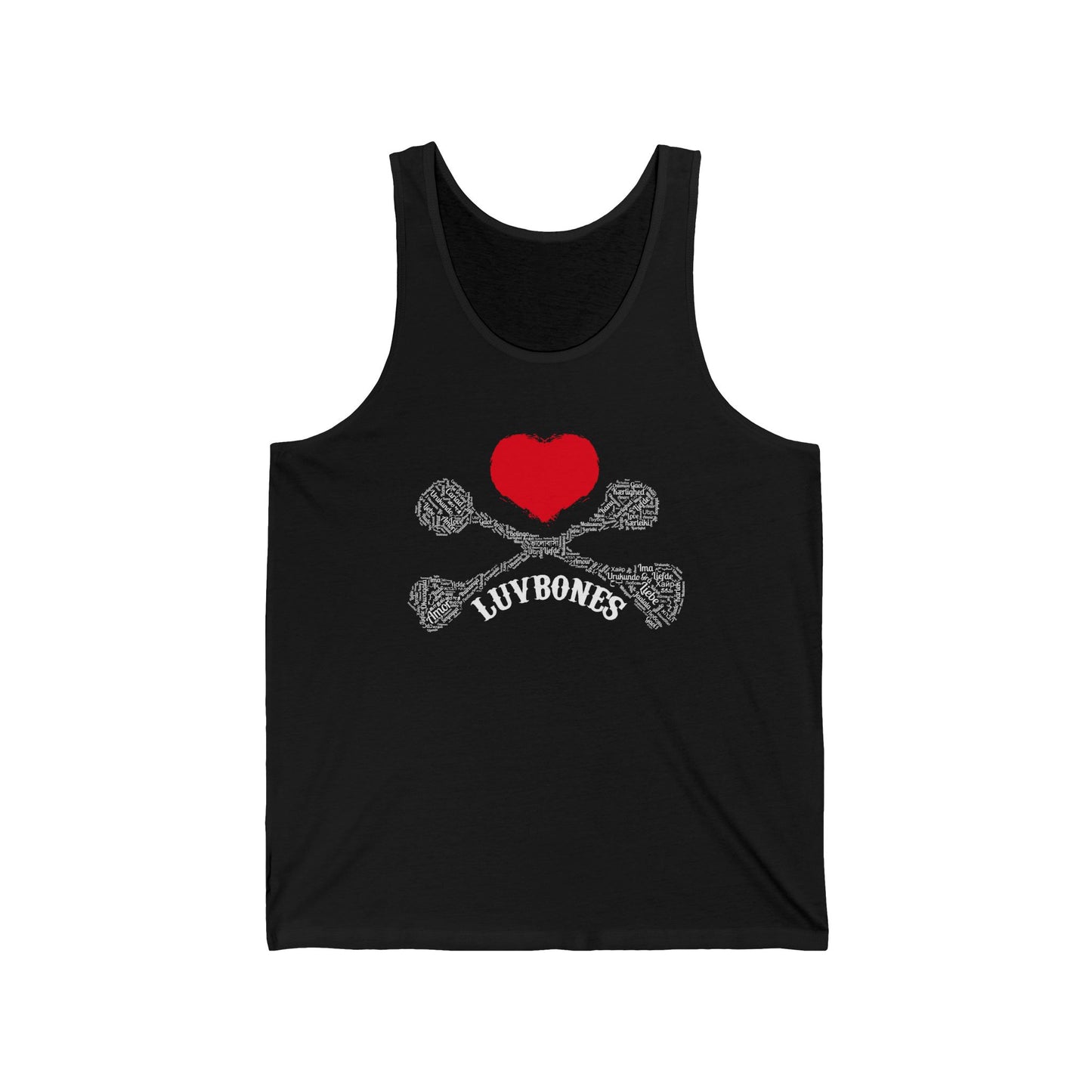 Heart & Skull Unisex Jersey Tank, Casual Summer Wear, Gift for Music Festivals, Trendy Beach Outfit, Valentines Day Apparel