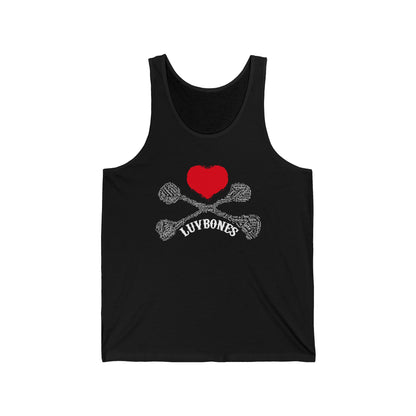 Heart & Skull Unisex Jersey Tank, Casual Summer Wear, Gift for Music Festivals, Trendy Beach Outfit, Valentines Day Apparel