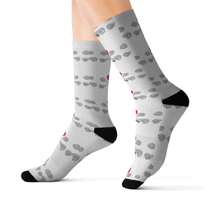 Luvbones - Hearts & Crossbones Patterned Sublimation Socks, Fun Gift for Couples, Cozy Footwear for Home, Valentine's Day, Unique Sock Design, Everyday Wear