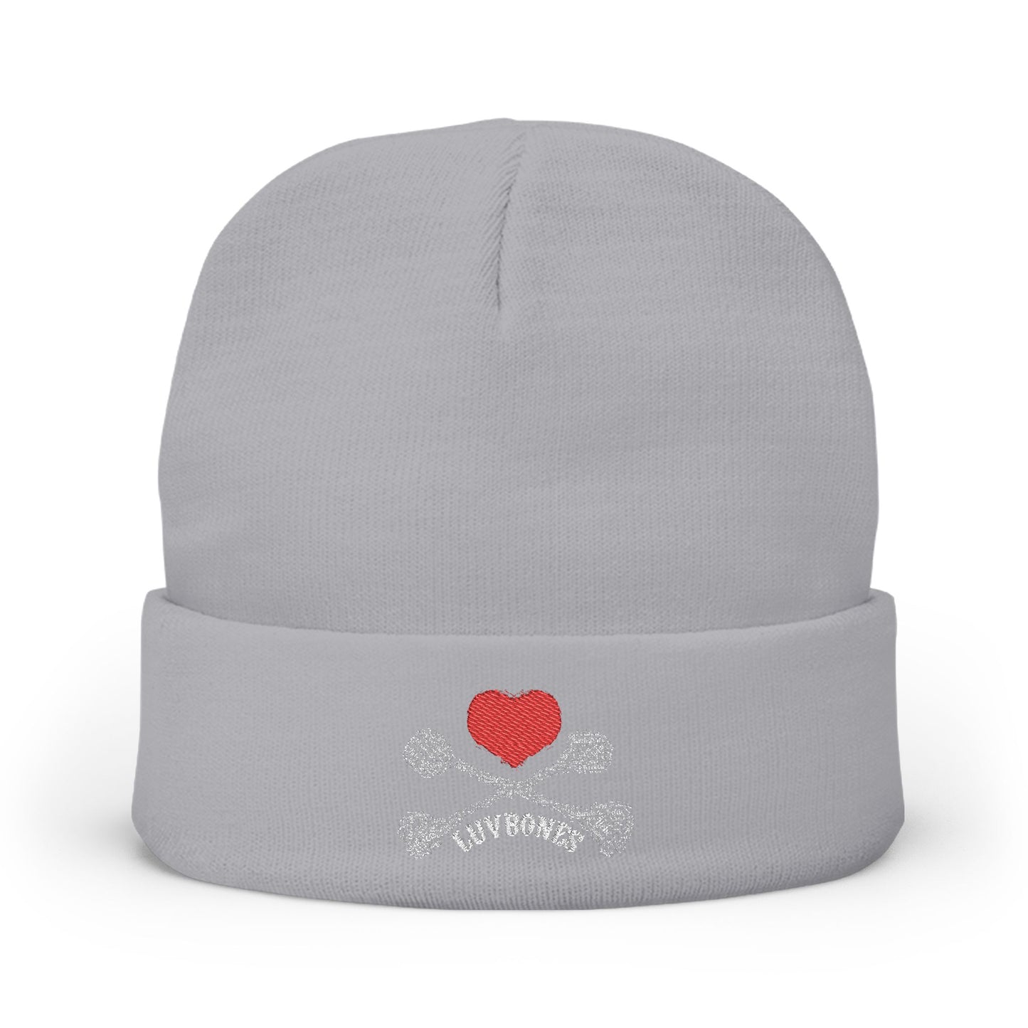Luvbones - Hearts & Crossbones Knit Beanie, Warm Winter Hat, Casual Headwear, Skull Beanie, Gifts for Him/Her