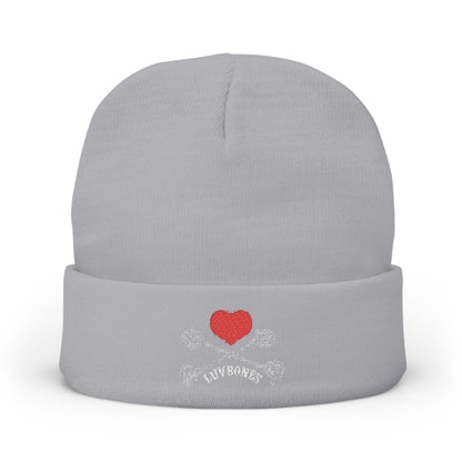 Luvbones - Hearts & Crossbones Knit Beanie, Warm Winter Hat, Casual Headwear, Skull Beanie, Gifts for Him/Her