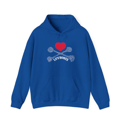 Luvbones - Hearts & Crossbones Unisex Hoodie, Graphic Sweatshirt for Couples, Valentine's Day Gift, Streetwear Fashion, Cozy Layering