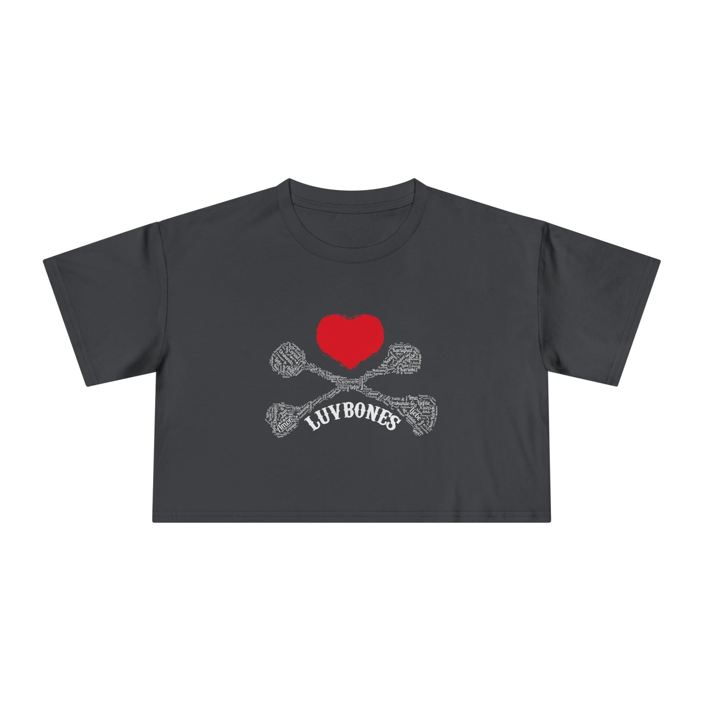 Luvbones - Hearts & Crossbones Women's Crop Tee - Trendy Summer Top, Casual Wardrobe Essential, Gift for Her, Valentine's Day