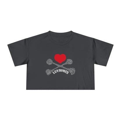 Luvbones - Hearts & Crossbones Women's Crop Tee - Trendy Summer Top, Casual Wardrobe Essential, Gift for Her, Valentine's Day