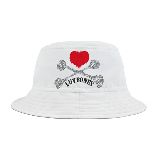 Luvbones - Hearts & Crossbones Bucket Hat | Trendy Summer Accessory, Gift for Beach Days, Festival Wear, Streetwear, Unisex Hat