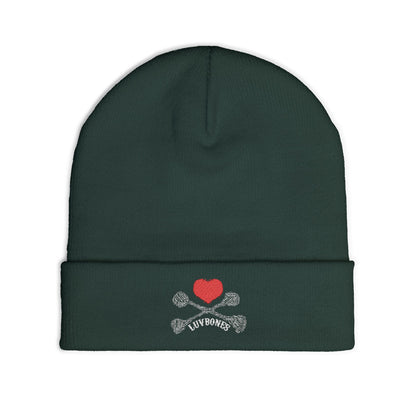 Luvbones - Hearts & Crossbones Knit Beanie, Warm Winter Hat, Casual Headwear, Skull Beanie, Gifts for Him/Her