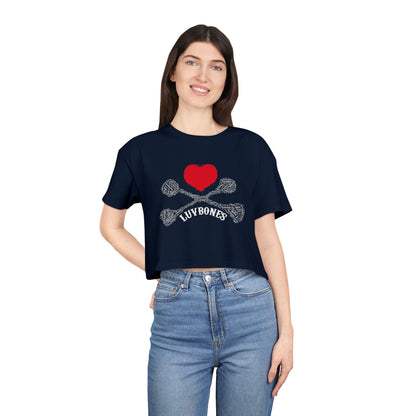 Luvbones - Hearts & Crossbones Women's Crop Tee - Trendy Summer Top, Casual Wardrobe Essential, Gift for Her, Valentine's Day