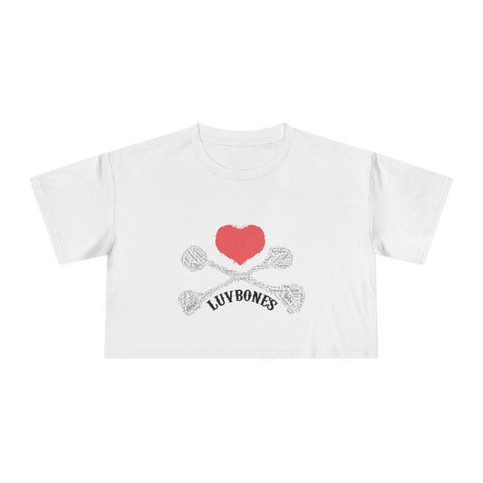 Luvbones - Hearts & Crossbones Women's Crop Tee - Trendy Summer Top, Casual Wardrobe Essential, Gift for Her, Valentine's Day