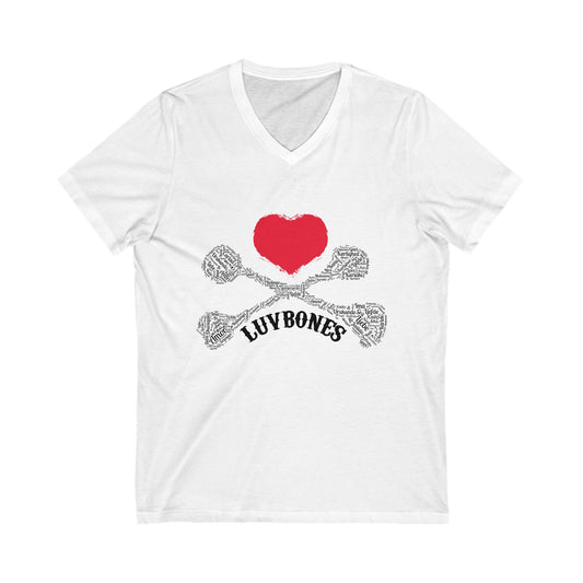 Luvbones - Hearts & Crossbones V-Neck Tee, Unisex Graphic T-Shirt, Cool Casual Wear, Gift for Him/Her