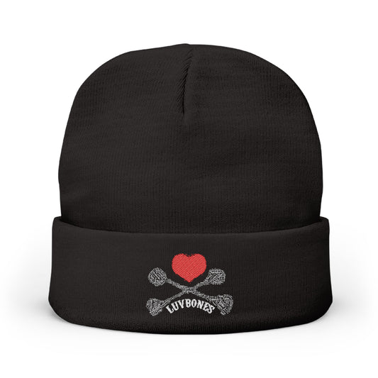 Luvbones - Hearts & Crossbones Knit Beanie, Warm Winter Hat, Casual Headwear, Skull Beanie, Gifts for Him/Her