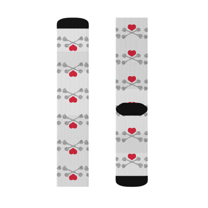Luvbones - Hearts & Crossbones Patterned Sublimation Socks, Fun Gift for Couples, Cozy Footwear for Home, Valentine's Day, Unique Sock Design, Everyday Wear