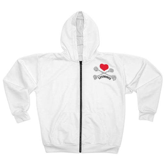 Luvbones - Hearts & Crossbones Unisex Zip Hoodie, Cozy Zip Up, Perfect for Casual Outings, Valentine’s Day Gift, Unique Streetwear Style